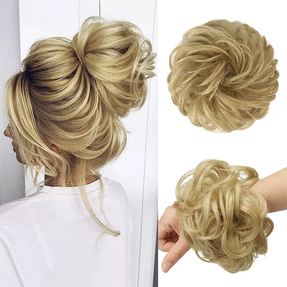 4 بوصة فوضوي كعكة شعر مستعار متموج مجعد Scrunchies الاصطناعية Chignon ذيل حصان وصلات شعر سميكة أوبدو قطع الشعر للنساء #1