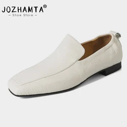 JOZHAMTA Size 34-40 Women Causal Loafers Real Leather Suede Flats Ballet Shoes Square Toe Soft 2025 New Office Lady Dress Pumps