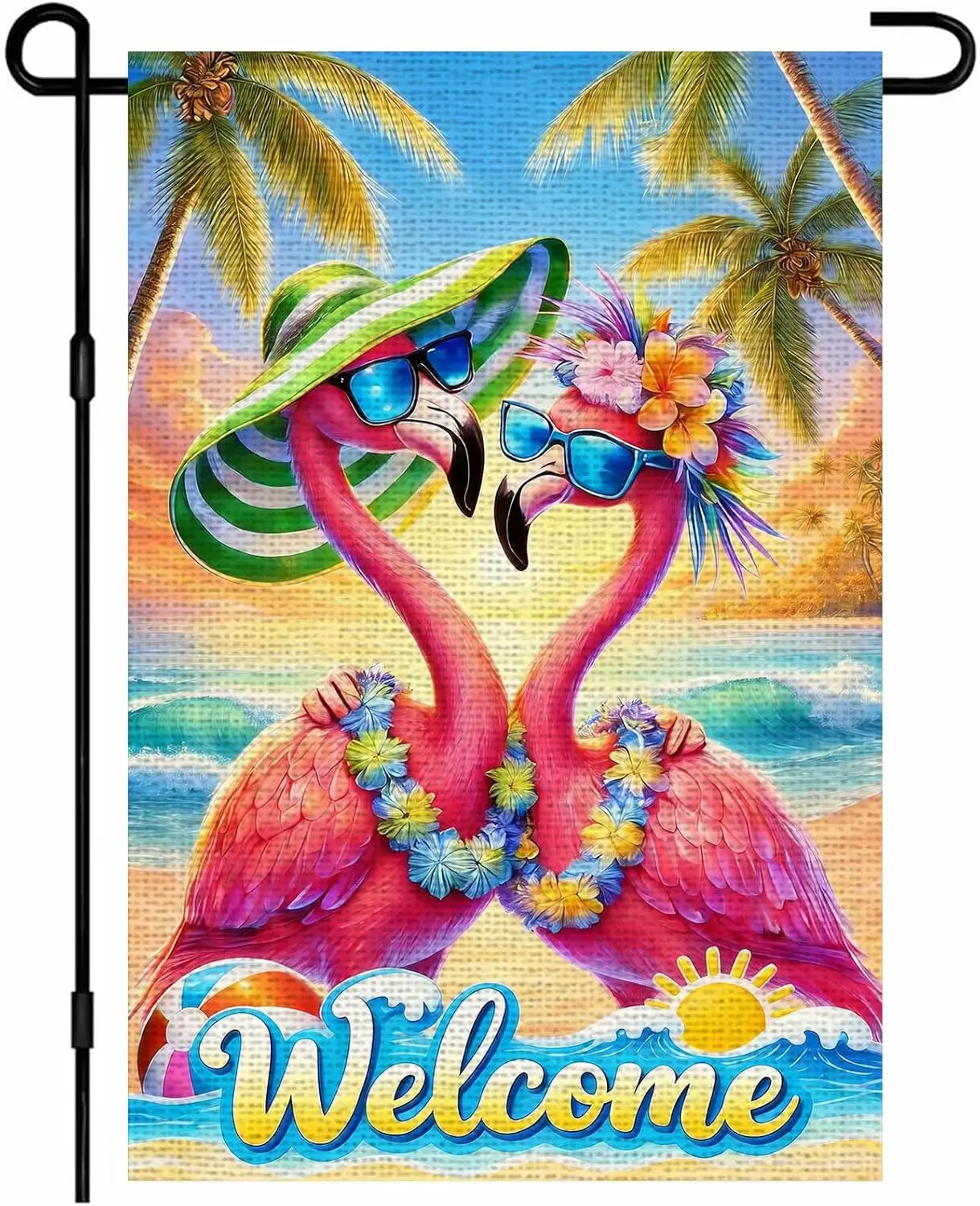 IVN Summer Flamingo Garden Flag 12x18 Inch Double Sided Burlap Beach Pool Party Decor Hello Summer Tropical Hawaii Yard Outd ZZM