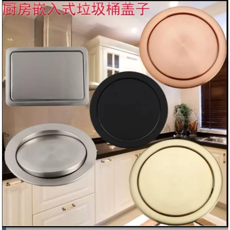 Round Stainless Steel Flap Flush Recessed Built-in Balance Swing Flap Lid Cover Trash Bin Garbage Can Kitchen Counter Top