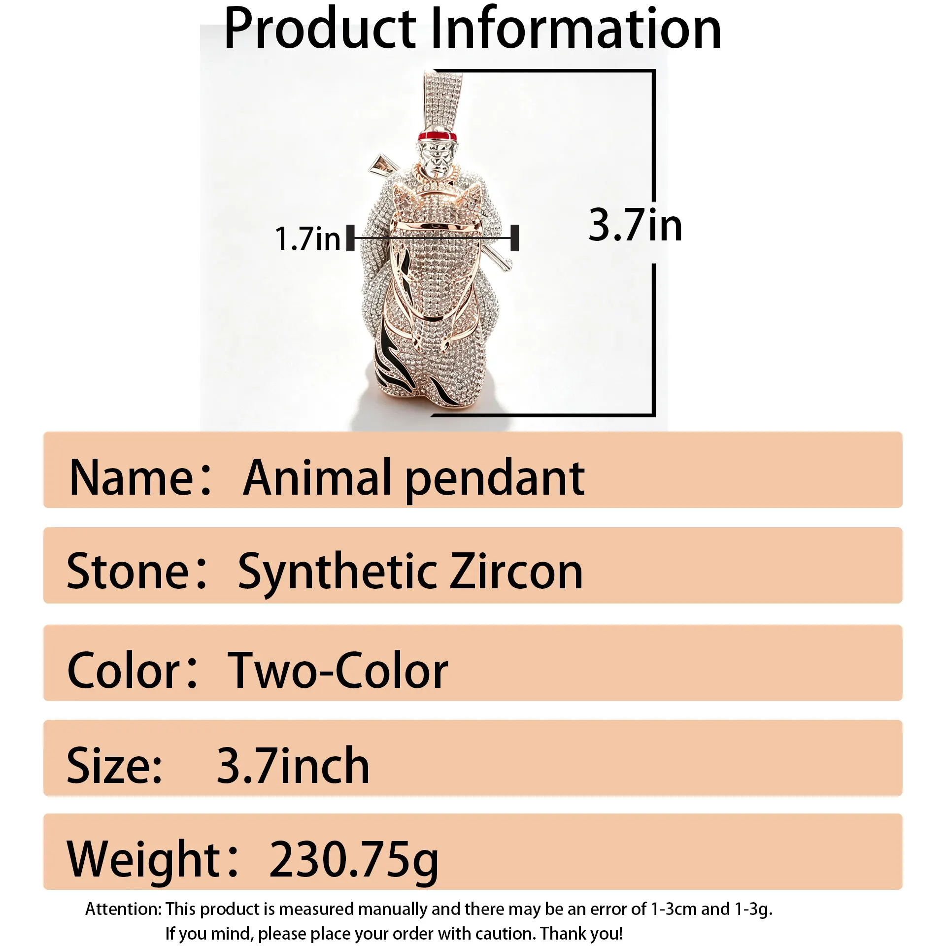 LYEE CYEE Luxury Hip Hop Style Yuan Ma Combination Gorilla Animal Pendant Can Be Paired with Cuban Chain Rap Singer Street Party Decoration Exquisite Jewelry Valentine's Day/Commemorative Gift Birthday Gift Holiday Gift Best Gift for Boyfriend