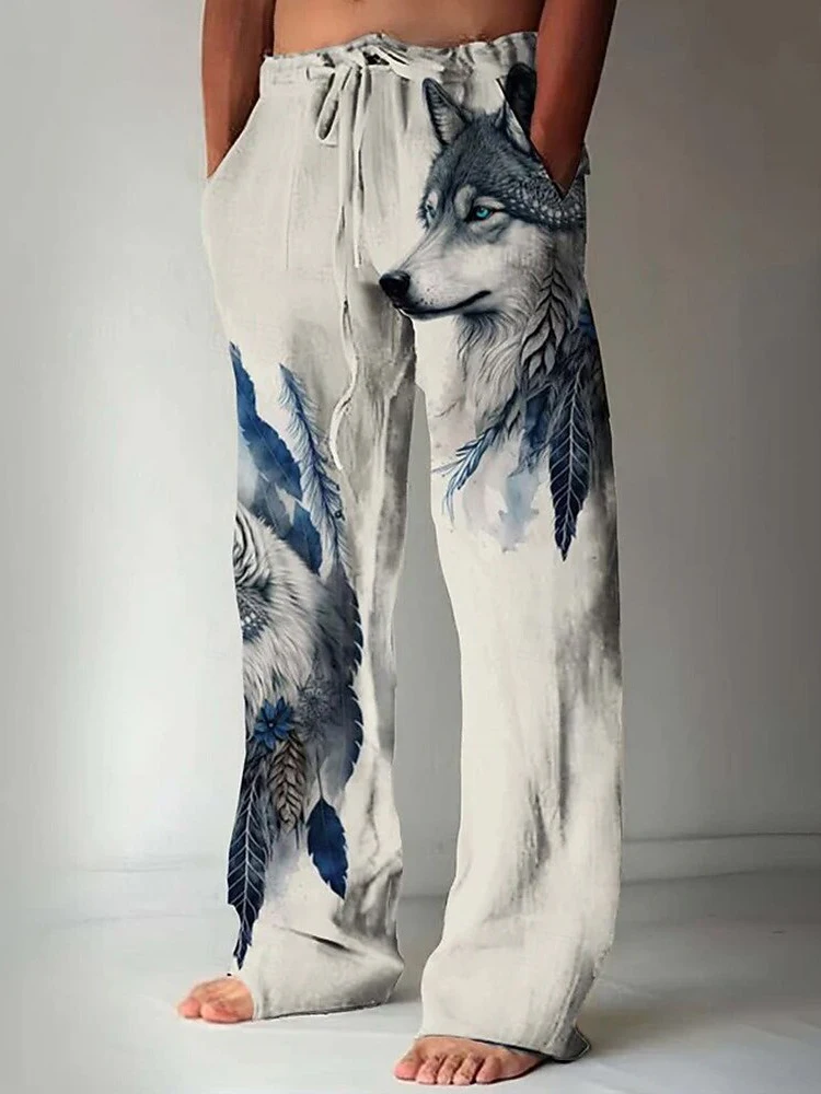 2025 가을 패션 캐주얼 남성 바지, 대담한 늑대 3D 인쇄 남성 캐주얼 바지, 하라주쿠 거리 남성 바지 S-5XL