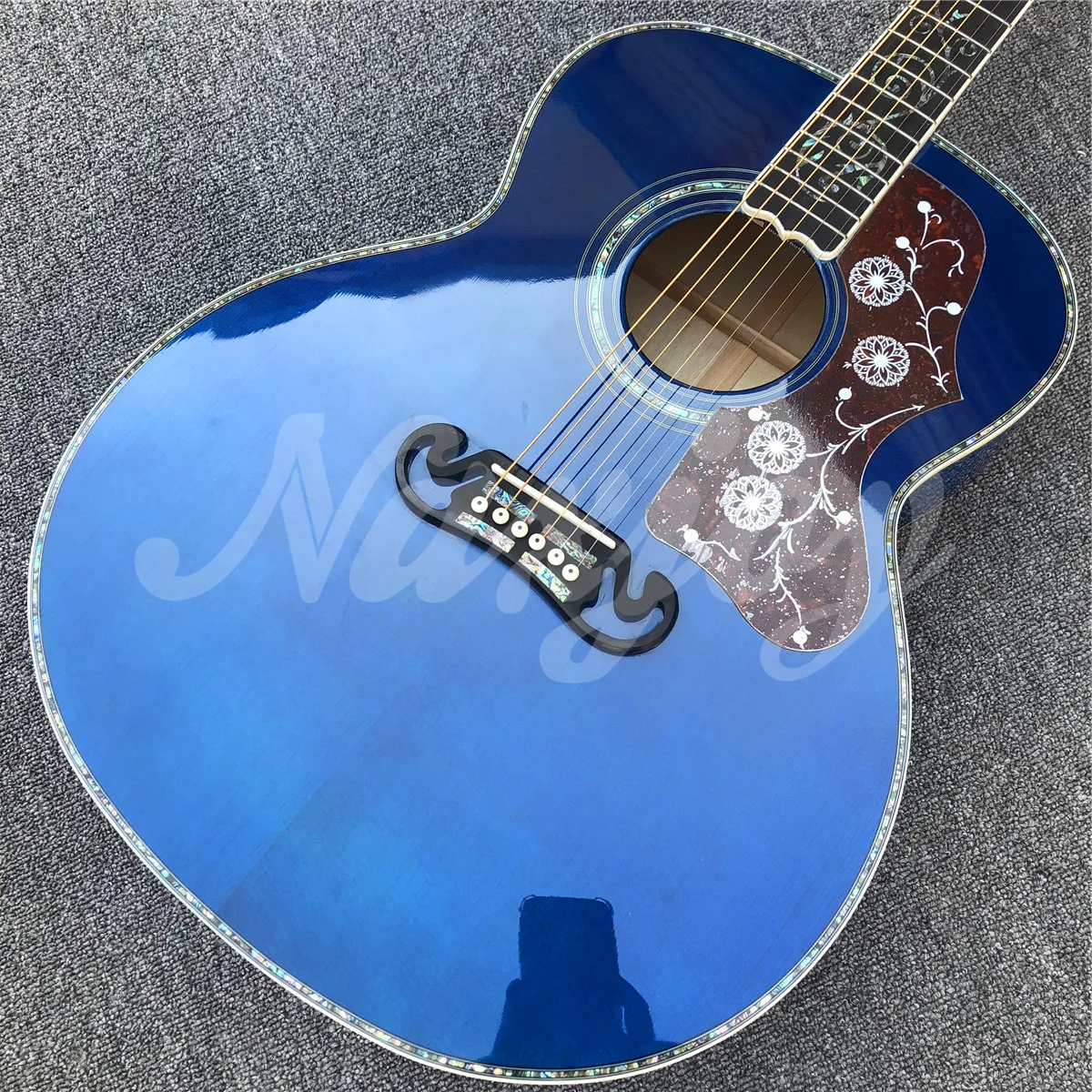 43 Inches Blue Solid Spruce J200 Acoustic Guitar Abalone Ebony Flame Maple Body Electric Guitarra