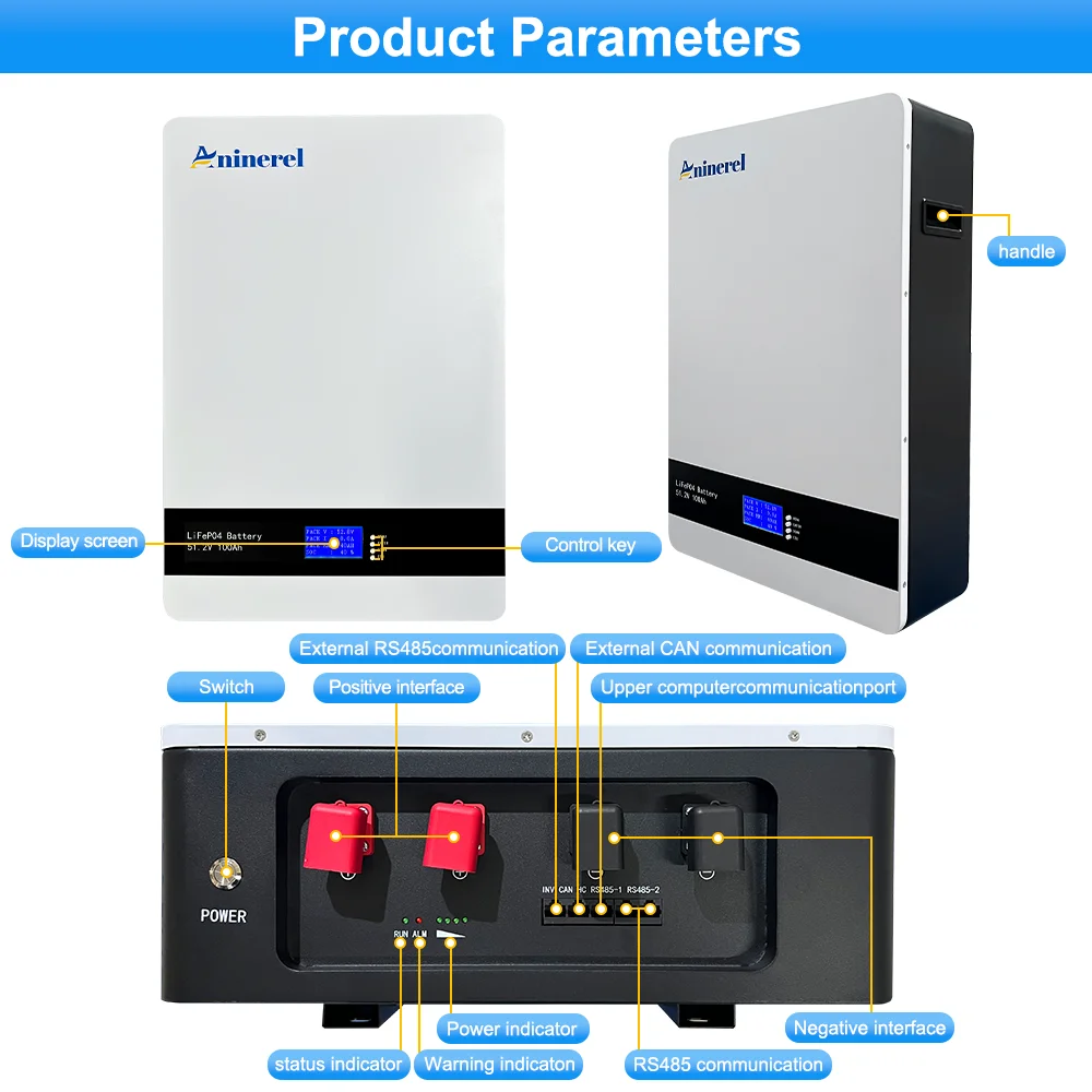 Aninerel 51.2V 5.12Kwh 100Ah LiFePO4 Battery Pack 6000 Cycles 51.2V BMS 100Ah Solar Energy Storage Lithium Battery PL EU STOCK