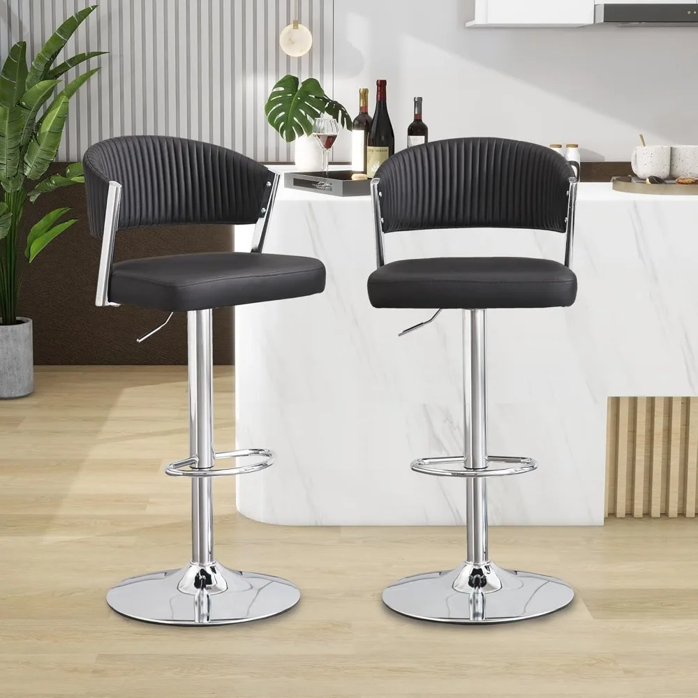 

Swivel Bar Stools Set of 2, Adjustable Counter Height Barstools with Back and Footrest, Modern PU Leather Upholstered Bar Chairs
