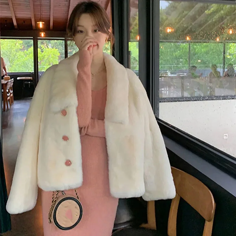Autumn Winter Female New Casual Thick Fur Coat Korean Women Fashion Plush Tops Outwear 2025 Ladies Long Sleeves Faux Fur Jacket