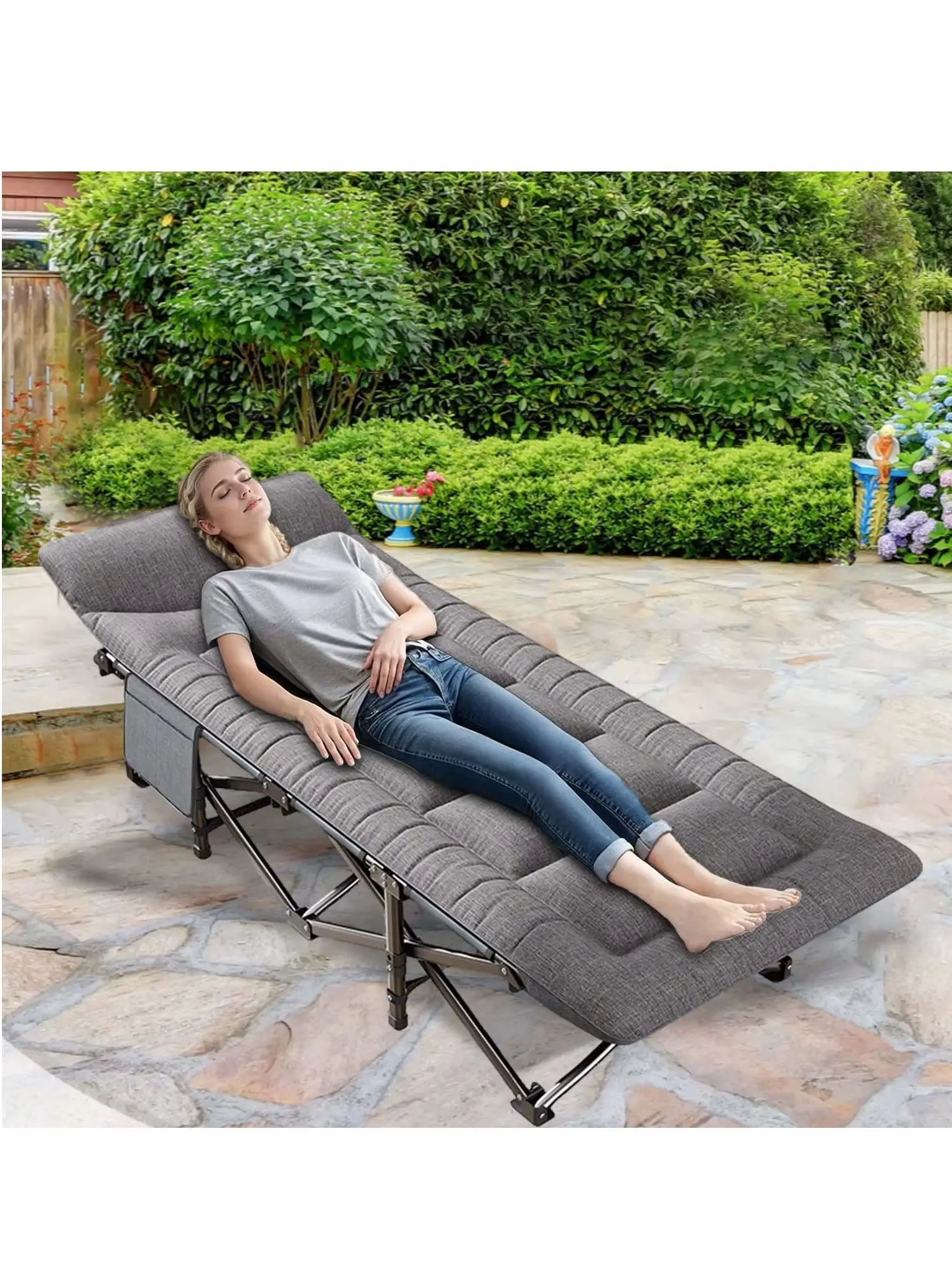 Opvouwbaar Campingbed 200 kg – Draagbaar Enkelvoudig Kampeerbed met Stalen Frame en Ingebouwd Kussen, Ideaal voor Buitengebruik, Tuin of Kantoor - afbeelding 2