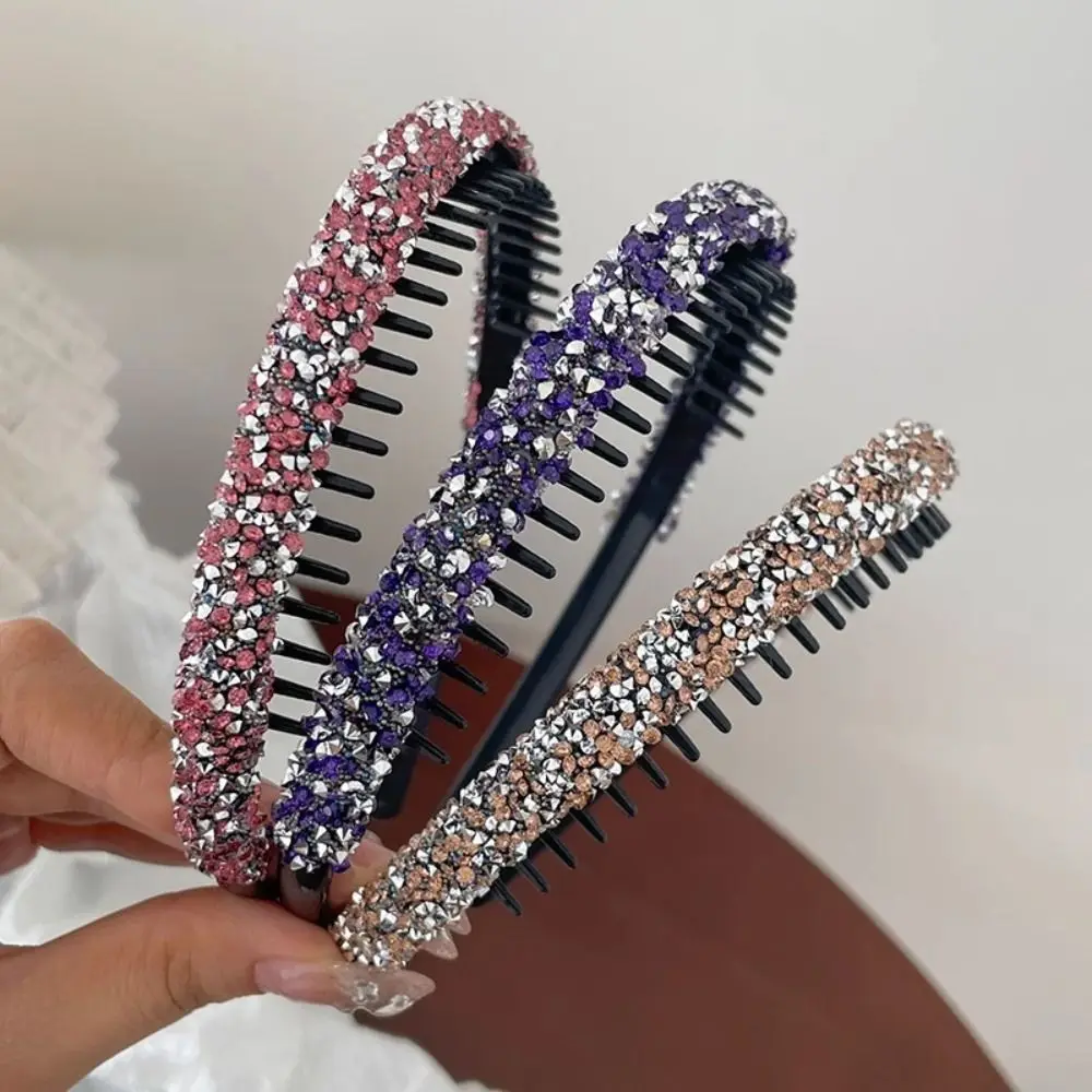 

Милая пластиковая повязка на голову со стразами, блестящая нескользящая тонкая повязка для волос в корейском стиле с зубчатым обручем для волос для девочек