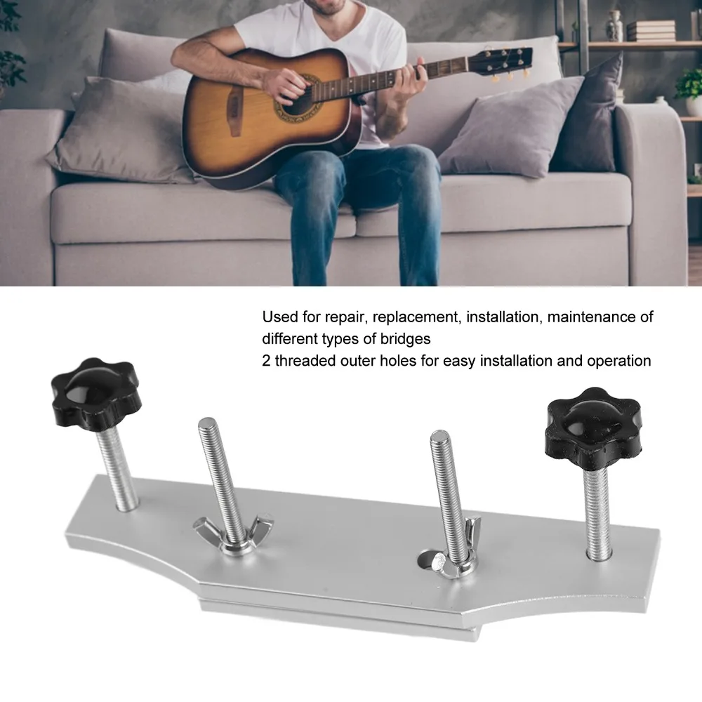 Metal+Wood Guitar Bridge Clamp Silver Wrench Included Bridge Repair Fixture Acoustic Bridge Clamp Guitar Repair Maintenance