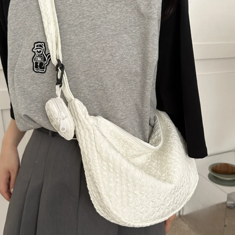 Fashion Cloud Puff Flower Shoulder Bags Nylon Simple Pleated Women's New Canvas Crossbody Bag Handbags for Women Sling Bag