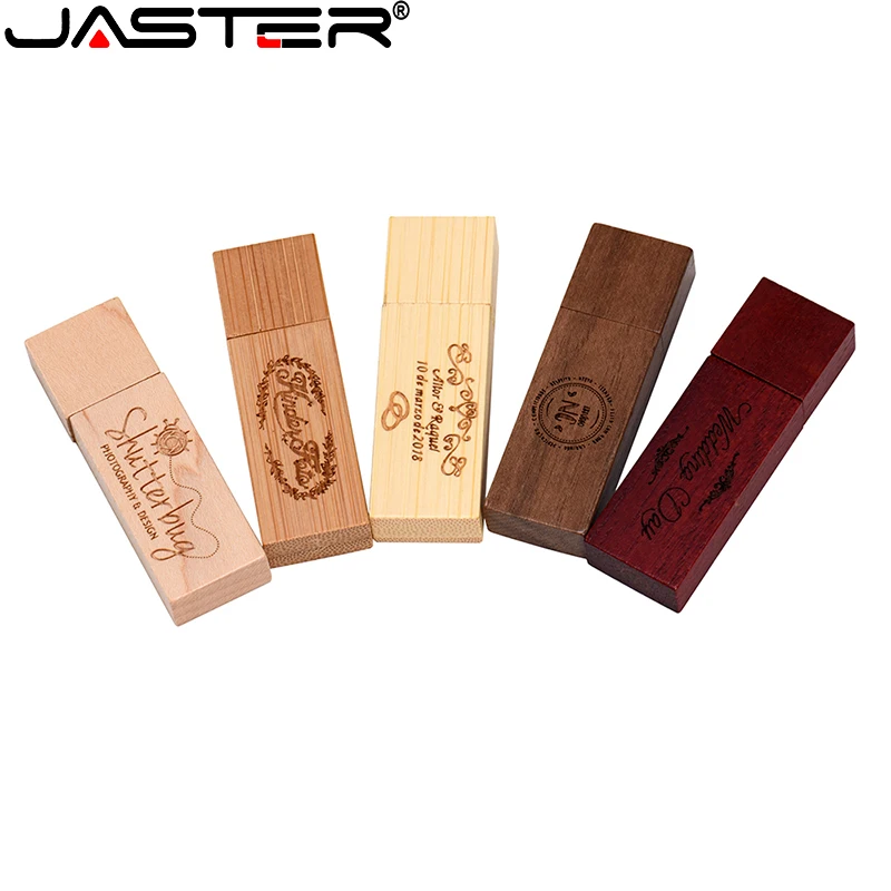 

JASTER Wooden USB Flash Drive 128GB Free Key Chain Memory Stick 64GB Real Capacity Pendrive 32GB Free Custom Logo U Disk 16GB