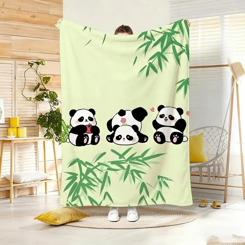 Cute Stacked Panda on Bamboo Graphic Throw Lightweight  Flannel Blanket Soft Skin-friendly for Summer Cooling