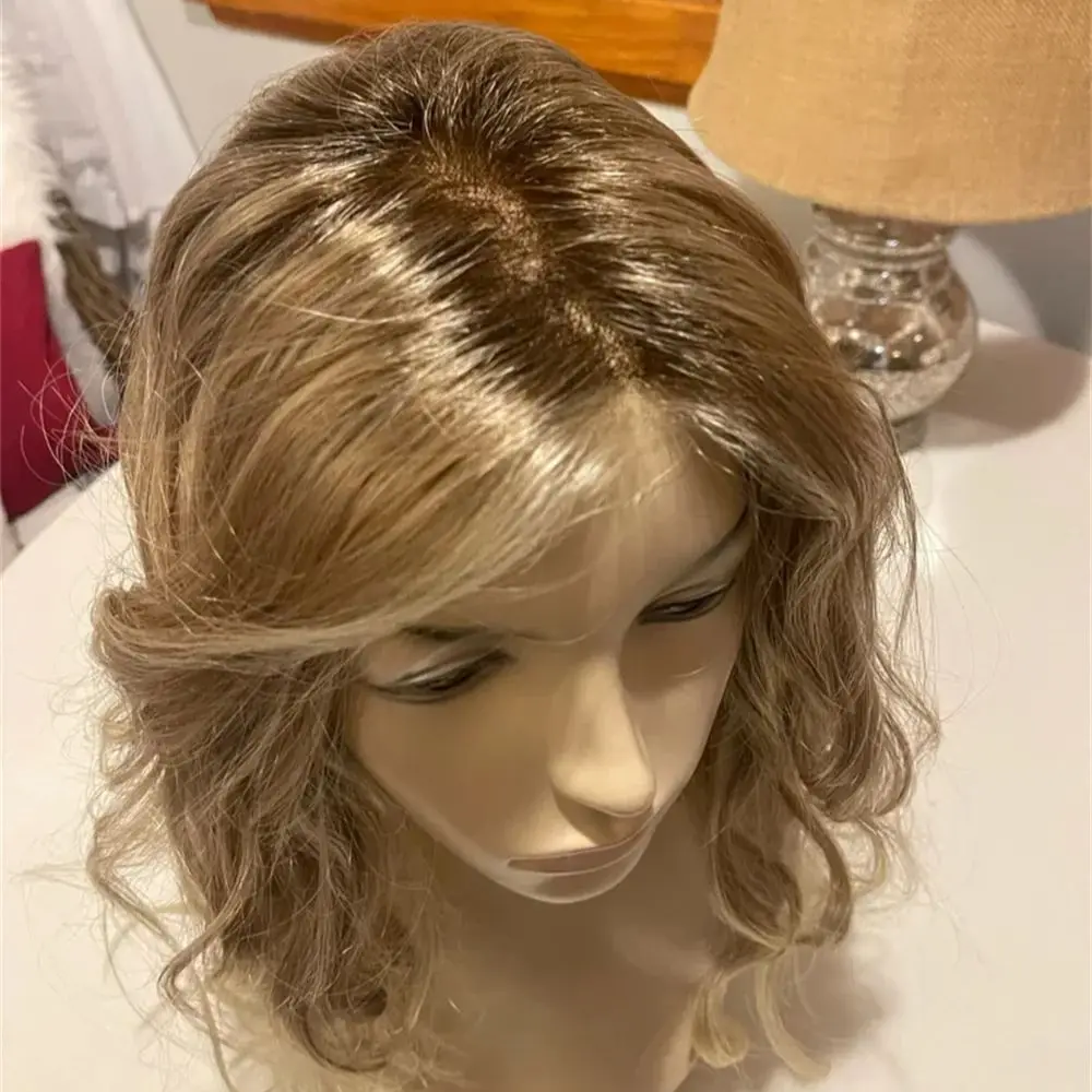 Blonde Rooted Futura Fibre Premium Wig Medium Light Blonde Highlighted Wig Heat Friendly Curly Wave Shoulder Length Glueless Wig