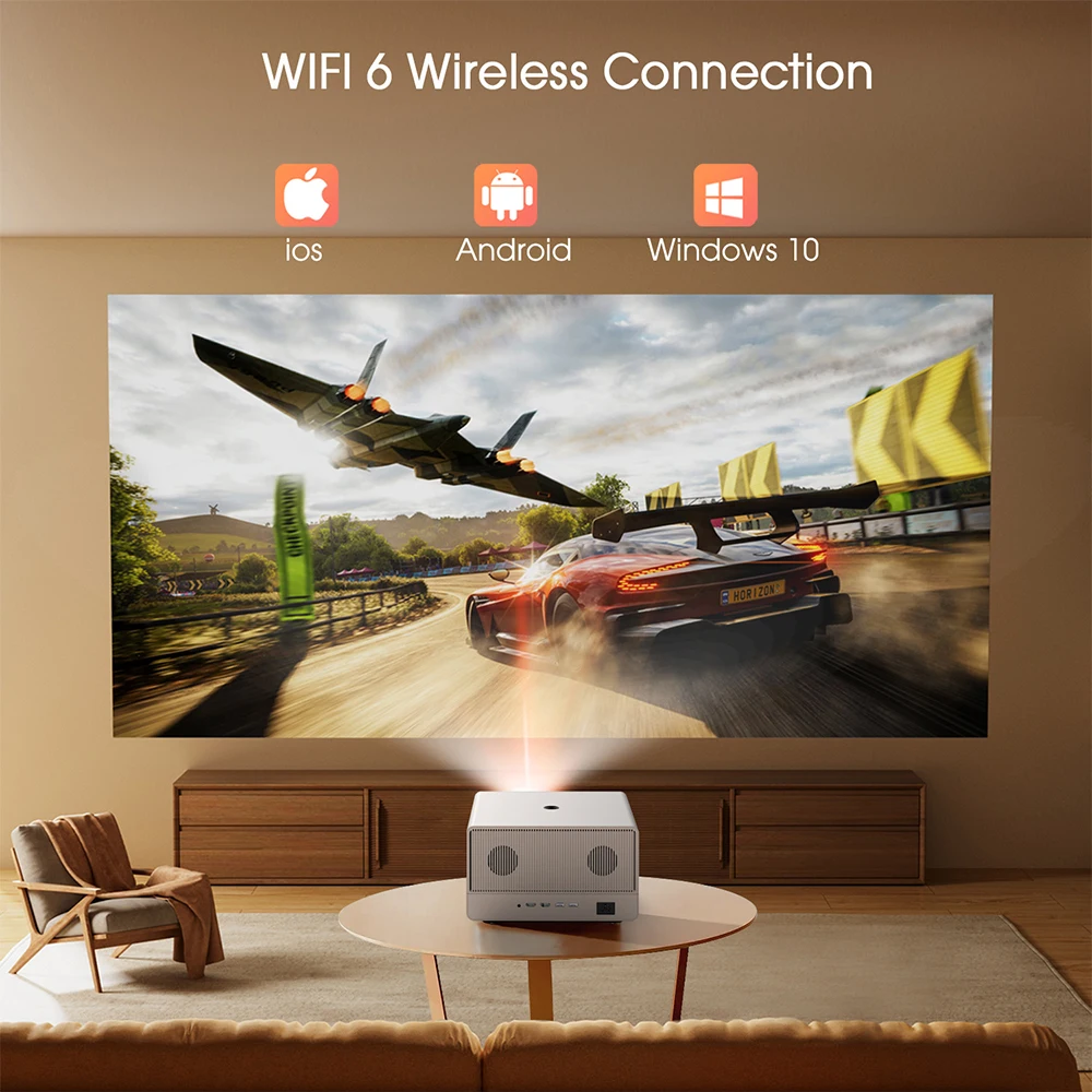 ZXY 4K UHD 3840x2160 دقة مصباح بروجيكتور مكبر صوت مدمج، تلفزيون HDMI مزدوج Android سينما منزلية ذكية