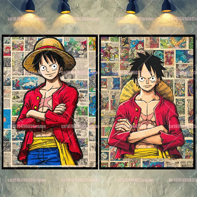 

Anime One Piece Luffy Zoro Nami Print Retro Canvas Painting Poster Mural Picture Wall Art Home Children's Room Decoration