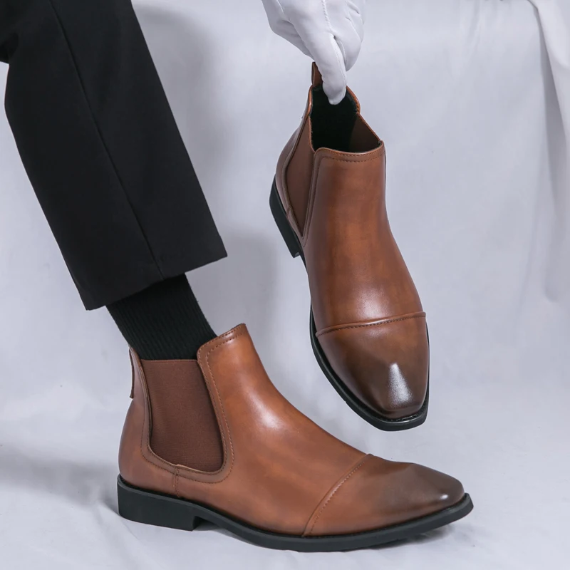 

Повседневные мужские ботинки в британском стиле в стиле ретро для офиса и вечеринки, черные, коричневые, модные, уличные, деловые, классические высокие кожаные туфли