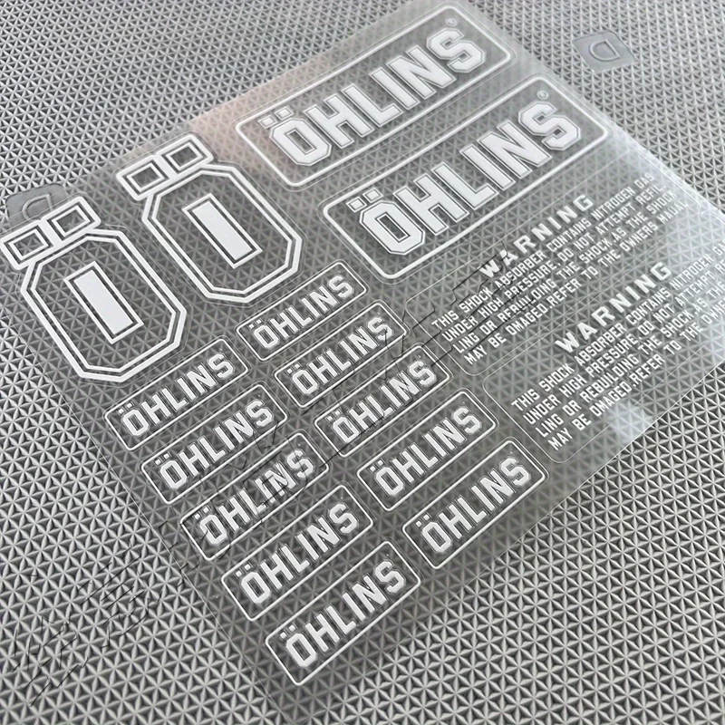 1SET OHLINS Motorcycle Shock Absorber Sticker Transparent PVC Decal Black Text White Background for Bike Decoration view 4