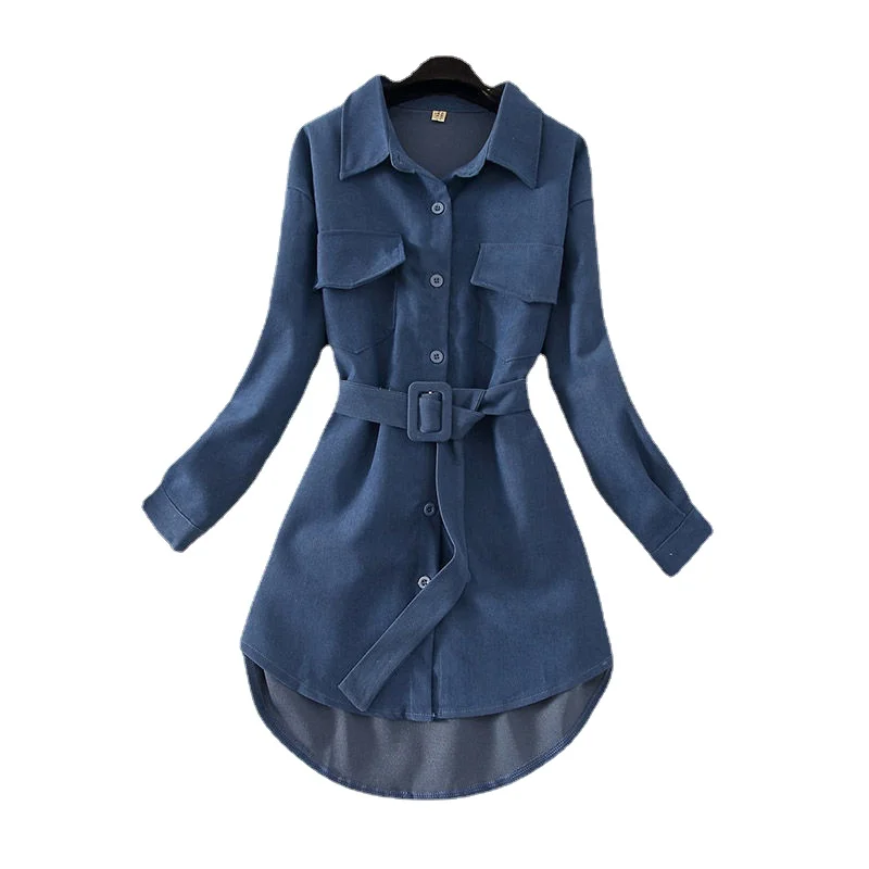 Shirt women's design sense niche autumn and winter outer wear fashion all-match temperament slim slim ladies shirt dress