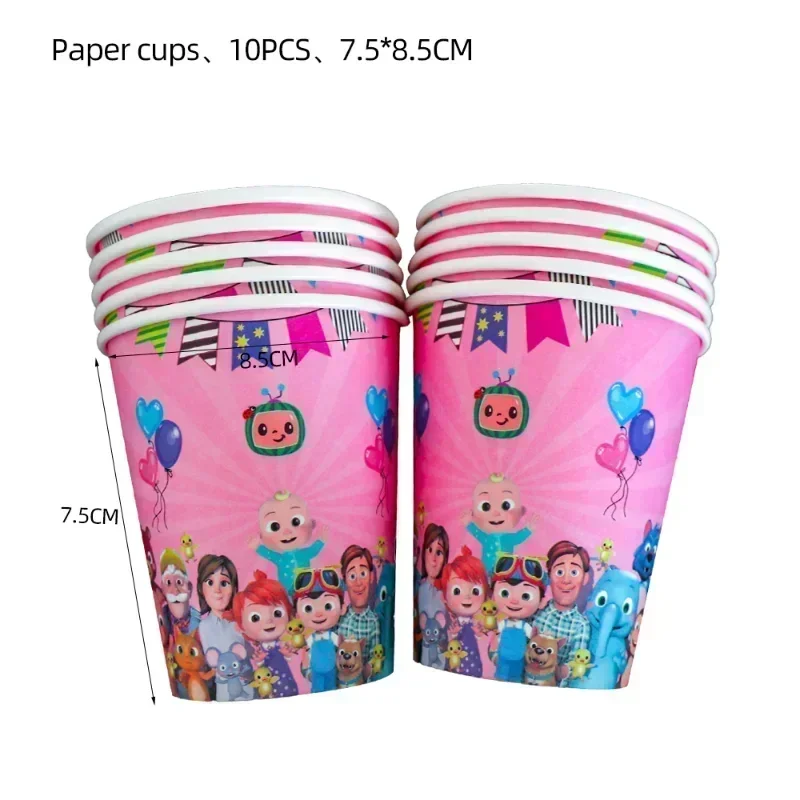 Pink Girl Cocomelonly Decoration Set Background Tableware Cup Knife Fork Background Baby Shower Supplies