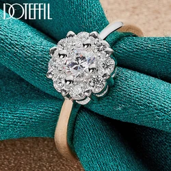DOTEFFIL 925 Sterling Silver Flower Large AAA Zircon Ring For Woman Man Fashion Wedding Engagement Party Gift Charm Jewelry