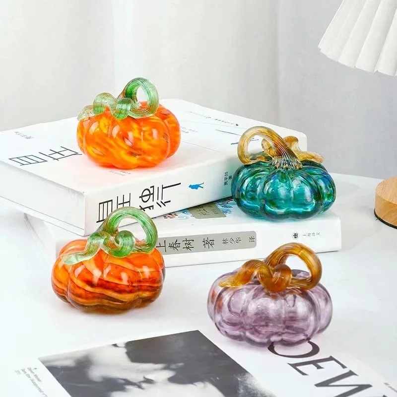 8cm Hand Blown Glass Pumpkin, Ornament Artificial Faux Pumpkin Halloween, Decoration Nordic Home Table Centerpiece, Gift Decor