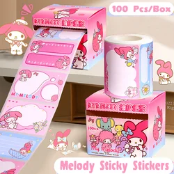 New 100Pcs Sanrio Sticky Note Stickers Cute Kuromi Melody Hand Made Accessories Paper Glue Tape Sticker Kid Toys