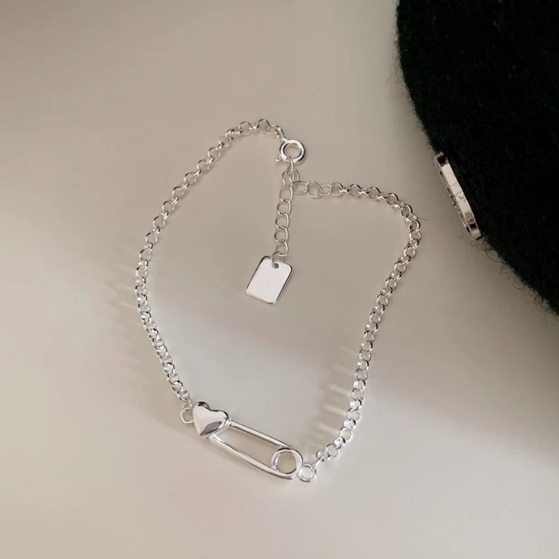 VENTFILLE 925 Sterling Silver Love Heart Paper Clip Shape Bracelet for Women Irregular Design Trend Jewelry Gift Dropshipping