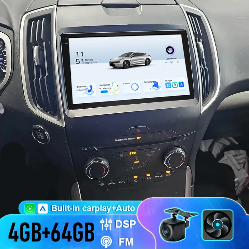 

9'' 4+64GB For Ford Edge 2016-2018 Camera Stereo Wifi Reversing Image Google Map Android 15 Auto 2DIN Head Unit BT GPS