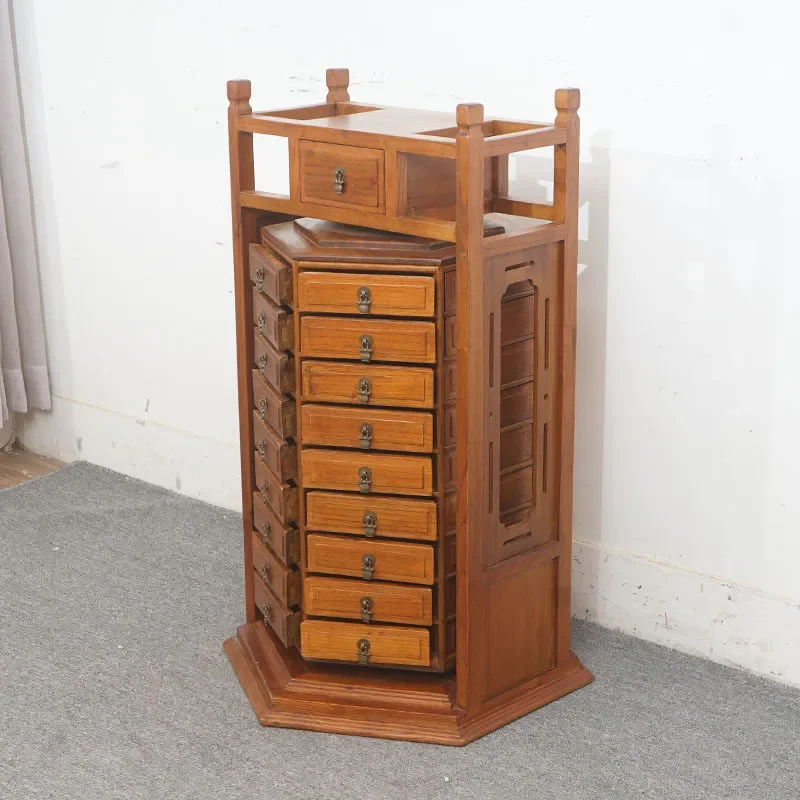 Ming and Qing Style Classical Chinese Solid Wood Multi Treasure Chest Storage Cabinet Retro Rotating Shaft Medicine Cabinet