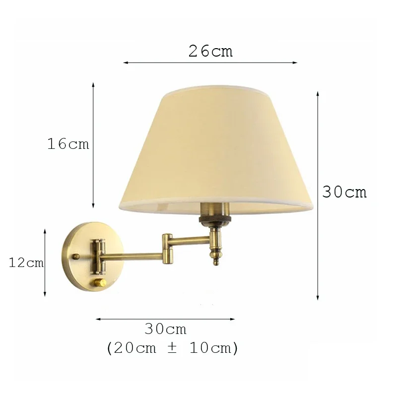 American Telescopic Wall Lamp Fabric Iron Folding Rocker Arm Lamp Creative Bedroom Bedside Lamp Study Reading Lighting