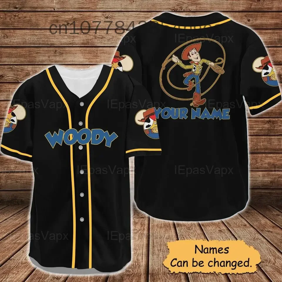 New Toy Story Woody Baseball Jersey Streetwear Fashion Summer Men's And Women's Free Customized Short Sleeve Baseball Shirt