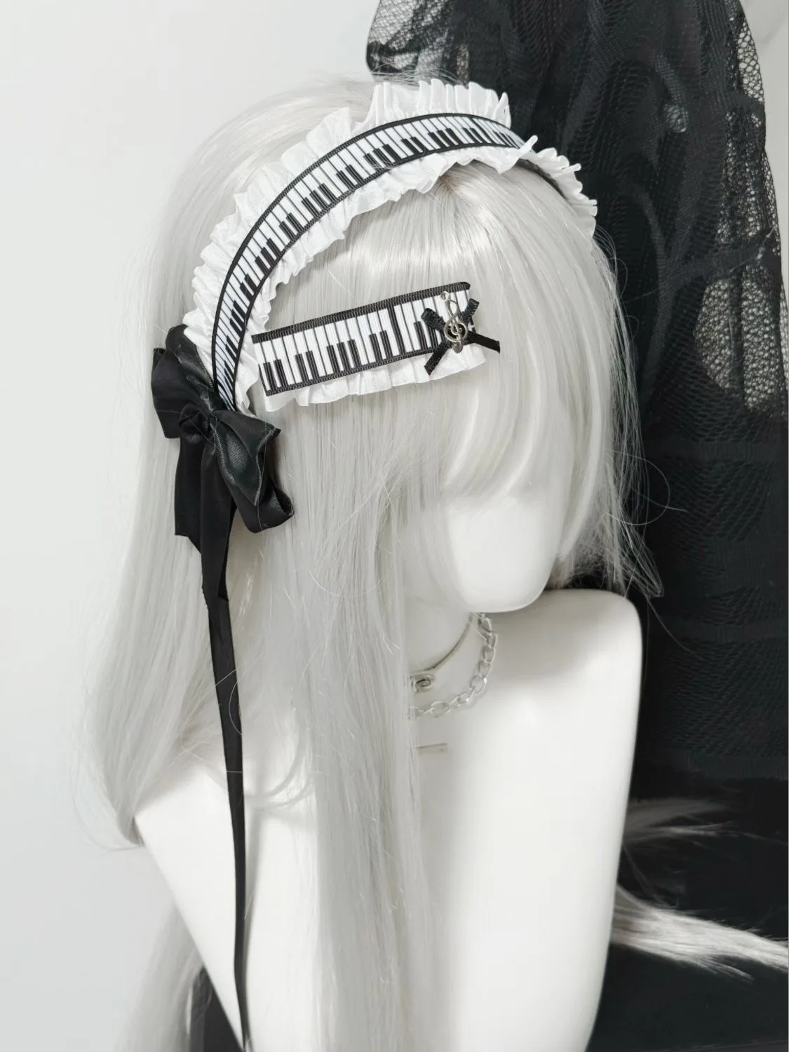 Lolita – bandeau de Piano créatif blanc noir, Clip Hiar, accessoires pour cheveux, bandeau avec nœud en dentelle à volants doux, couvre-chef