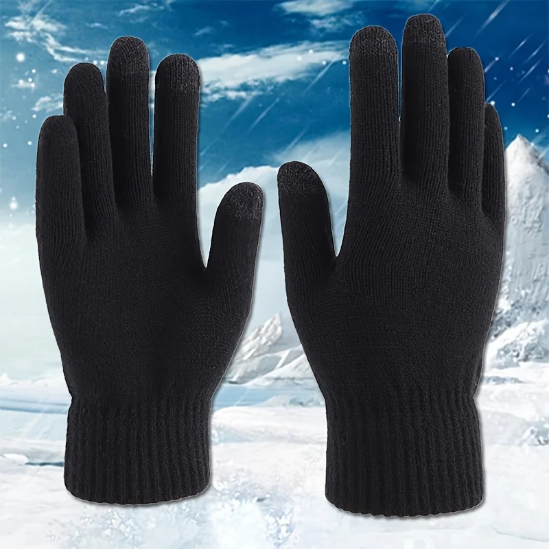 AliExpress 1 pair Unisex Winter Full Finger Knit Gloves, Touch Screen Thermal Gloves for Outdoor Cycling