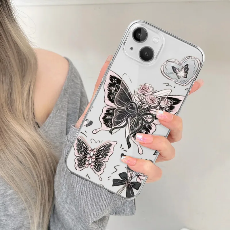 Fundas de teléfono con mariposas oscuras para Iphone, 15, 14, 13, 12, 11 Pro Max, Mini, XS, XR, 7, 8, SE2 Plus, Kawaii, Animal de dibujos animados, Graffiti