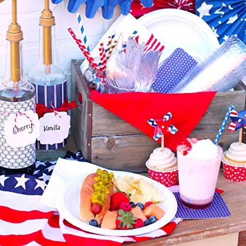 Papierstrohhalme mit amerikanischer Flagge, rot, blau, weiß, Stern-Trinkhalme für Partyzubehör im USA-Thema, Dekoration zum 4. Juli, Unabhängigkeitstag – Detail 5