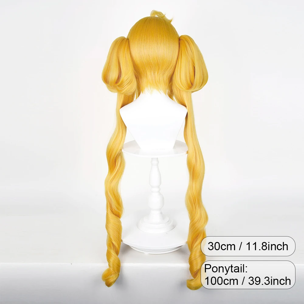 Blonde Yellow Long Double Ponytail Clip Wigs Synthetic Short Straight Anime Game Cosplay Fluffy Wig for Daily Party
