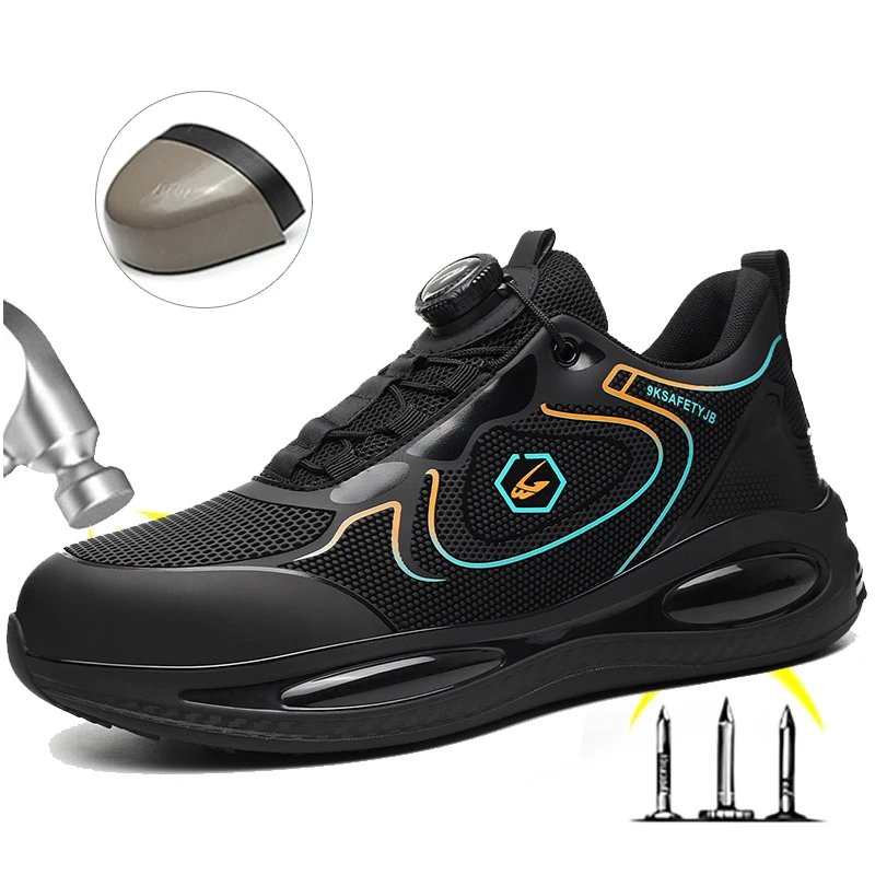 

2026 Men Safety Shoes Steel Toe Sneakers Rotated Buckle Puncture Proof Work Safety Boots Man Non-slip Work Shoes