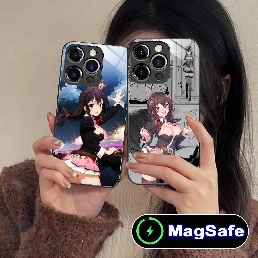 

Konosuba Yunyun Mobile Phone Case for iPhone 17 16 15 14 13 12 11 Air Pro Max Plus Mini MagSafe Glass Colorful Cover Smartphone