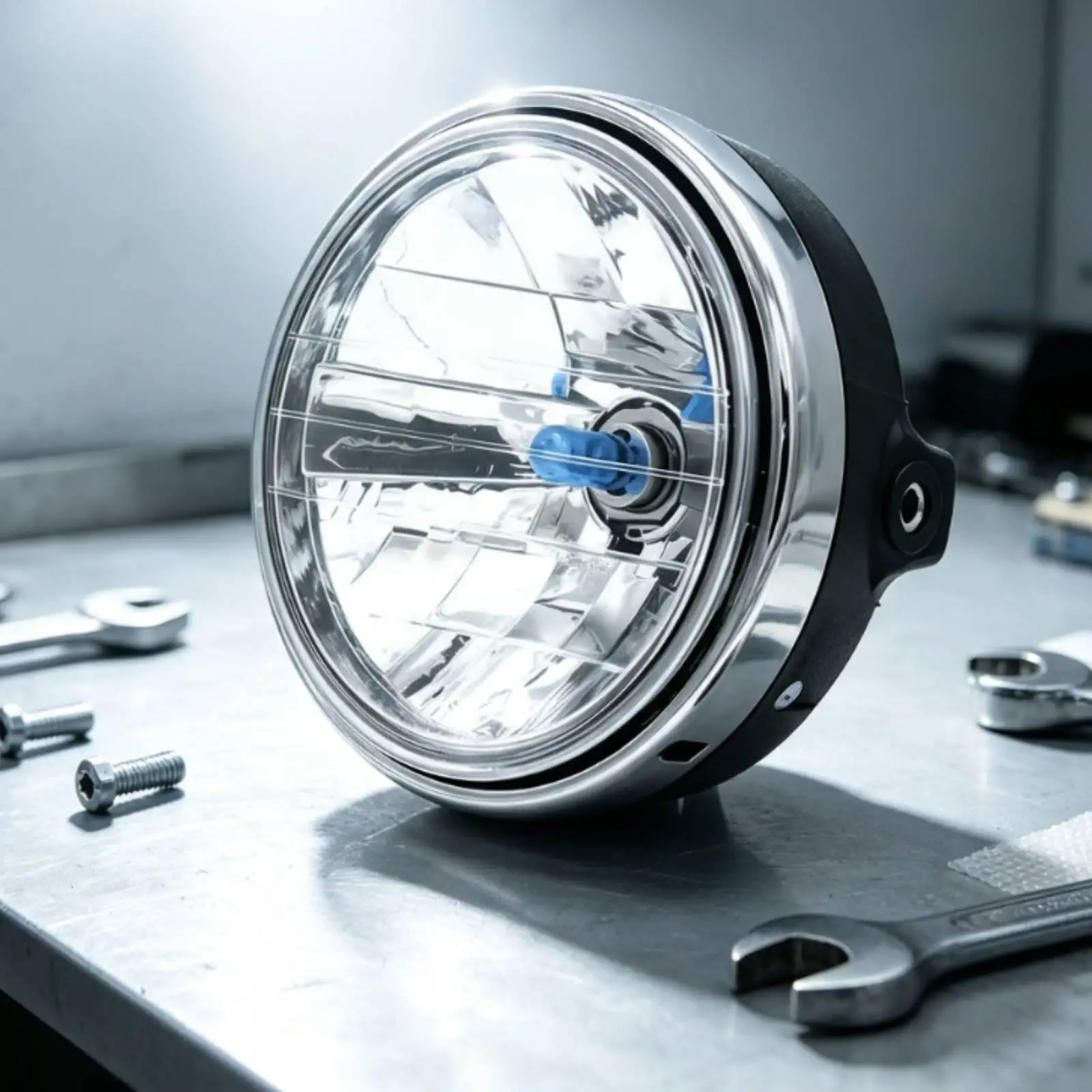 12V Motorcycle Headlight | Universal, Headlight with Chrome bezel, for vintage motorcycle fans