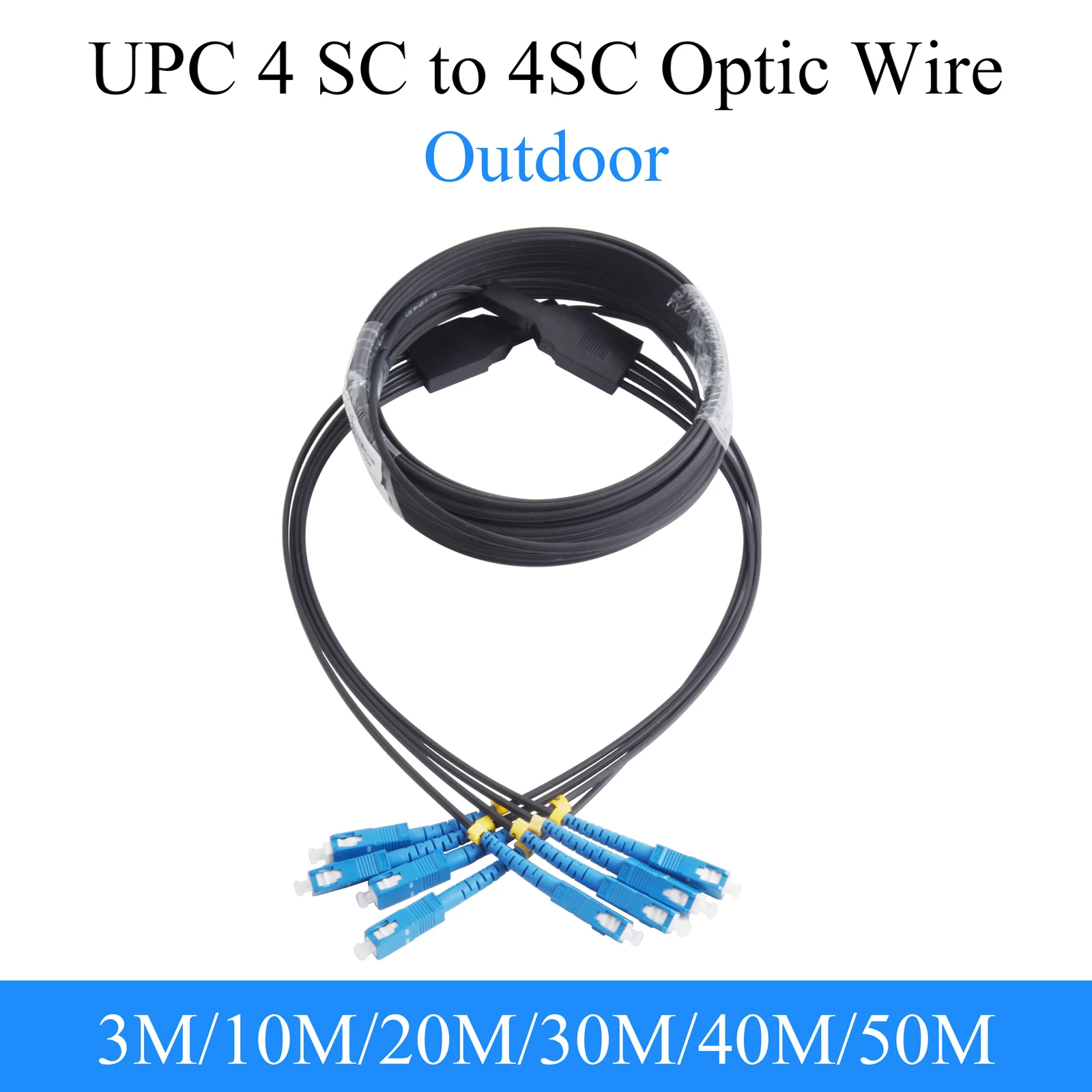 Cable de fibra óptica UPC 4 SC a 4 SC, Cable de extensión óptico de 4 núcleos, modo único, para exteriores, parche simple, 3M, 10M, 20M, 30M, 40M, 50M