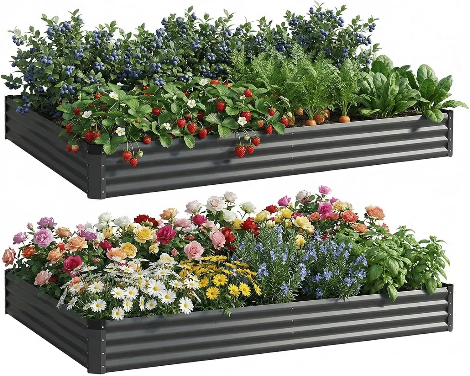 2PCS 6x3x1 FT Rectangle Metal Raised Garden Bed Kit, Elevated Garden Planter Box Outdoor, Large Planters for Outdoor Plants, Flower, Vegetables, Fruit, Herbs (Dark Gray)