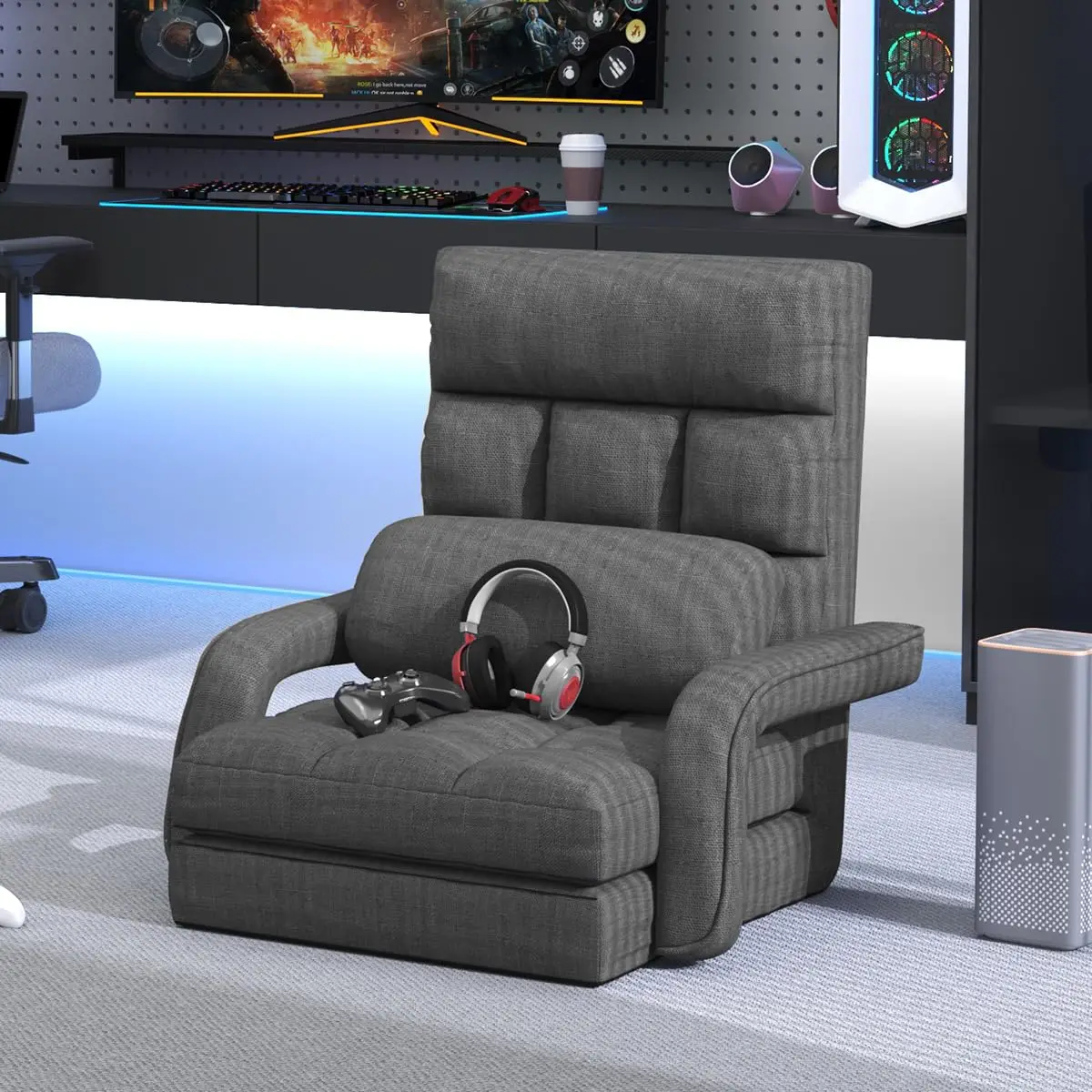 Floor Gaming Chair 6-Position Adjustable Padded Folding Lounge Sofa with Armrests & Pillow for Teens Adults, Customized