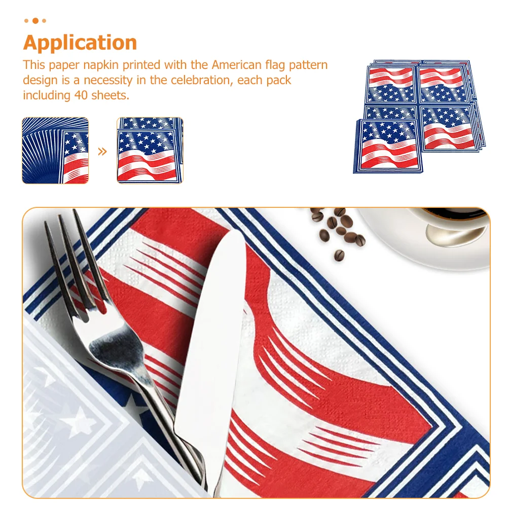 40 Pcs Paper Napkin Independence Day Napkins Dinner Decorative Serving Utensils American