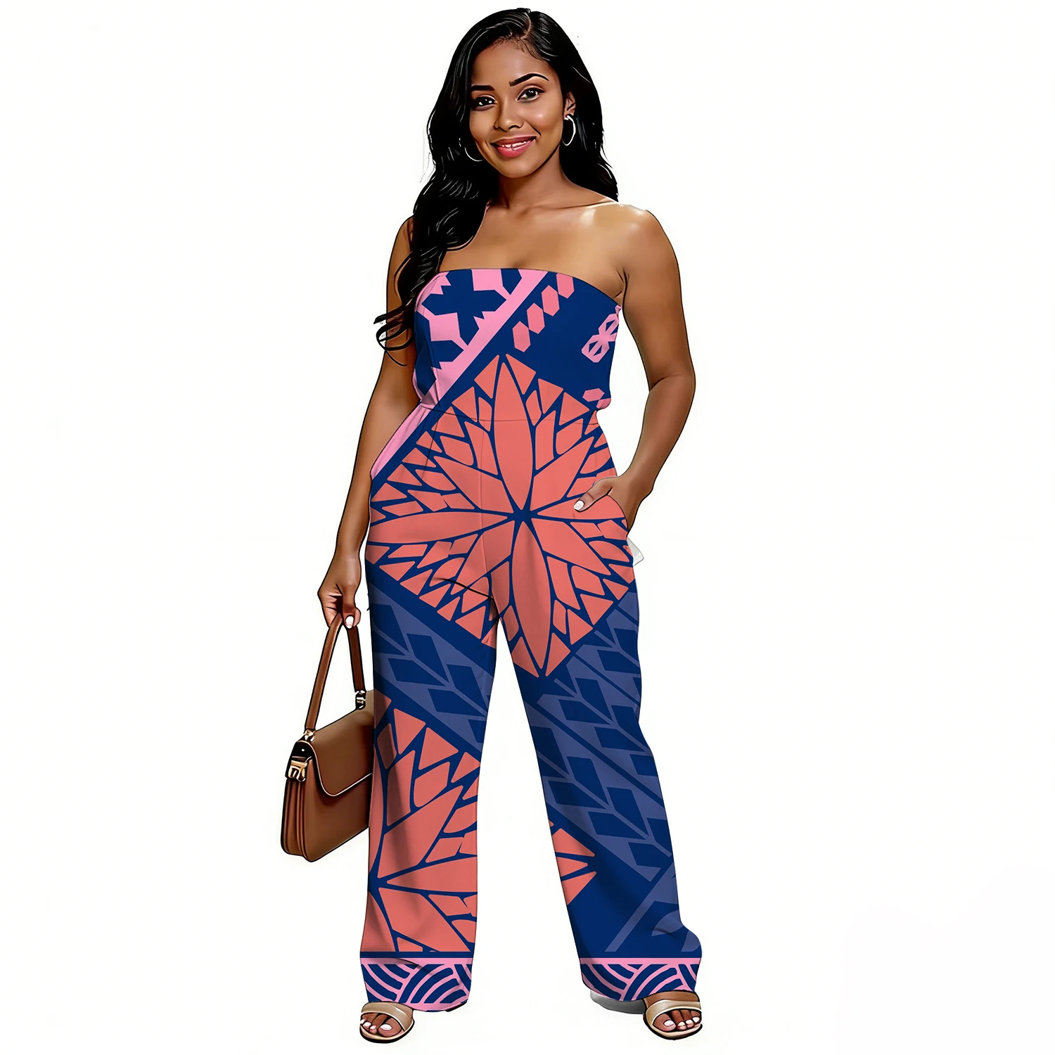 Sexy Figure-Hugging Pocket Design Women'S Plunging One-Piece Dress Customizable For Polynesian Customers Wholesale Available