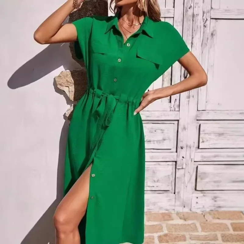 Vestidos nuevos 2025, moda de verano para mujer, camisa cómoda con cuello, falda en la cintura, ropa para mujer, Tops