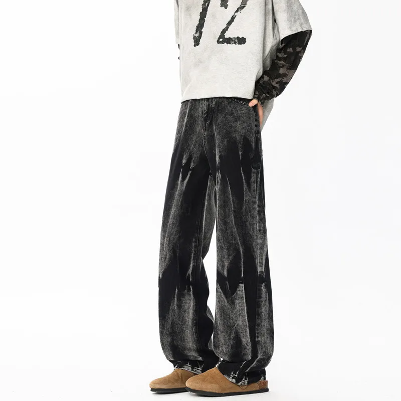 

Black Baggy Jeans Men Fashion Retro Tie Dye Jeans Men Streetwear Hip-hop Loose Wide Leg Jeans Mens Vintage Denim Trousers M-3XL
