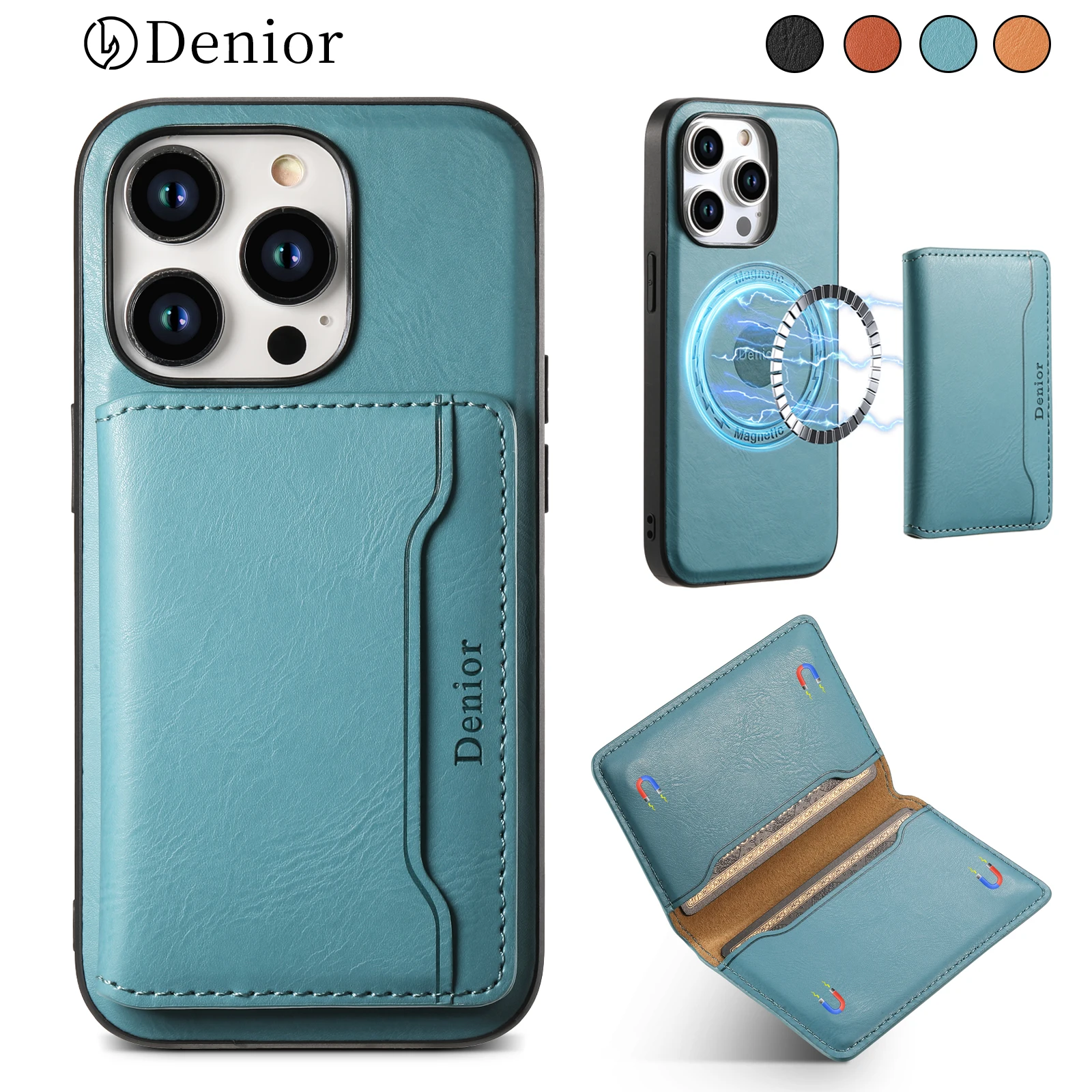 

Denior Magnetic Wallet Phone Case For iPhone 11/7/8, PU Leather Detachable Card Holder Stand Shockproof Wireless Charging Cover