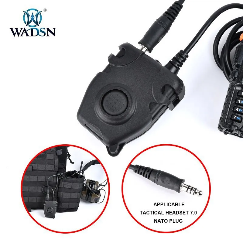 Wadsn Tactical PTT Push-Talk Button  Headset Comtact Headphone with Motorola Kenwood Icom Midland Plug For Baofeng Radio