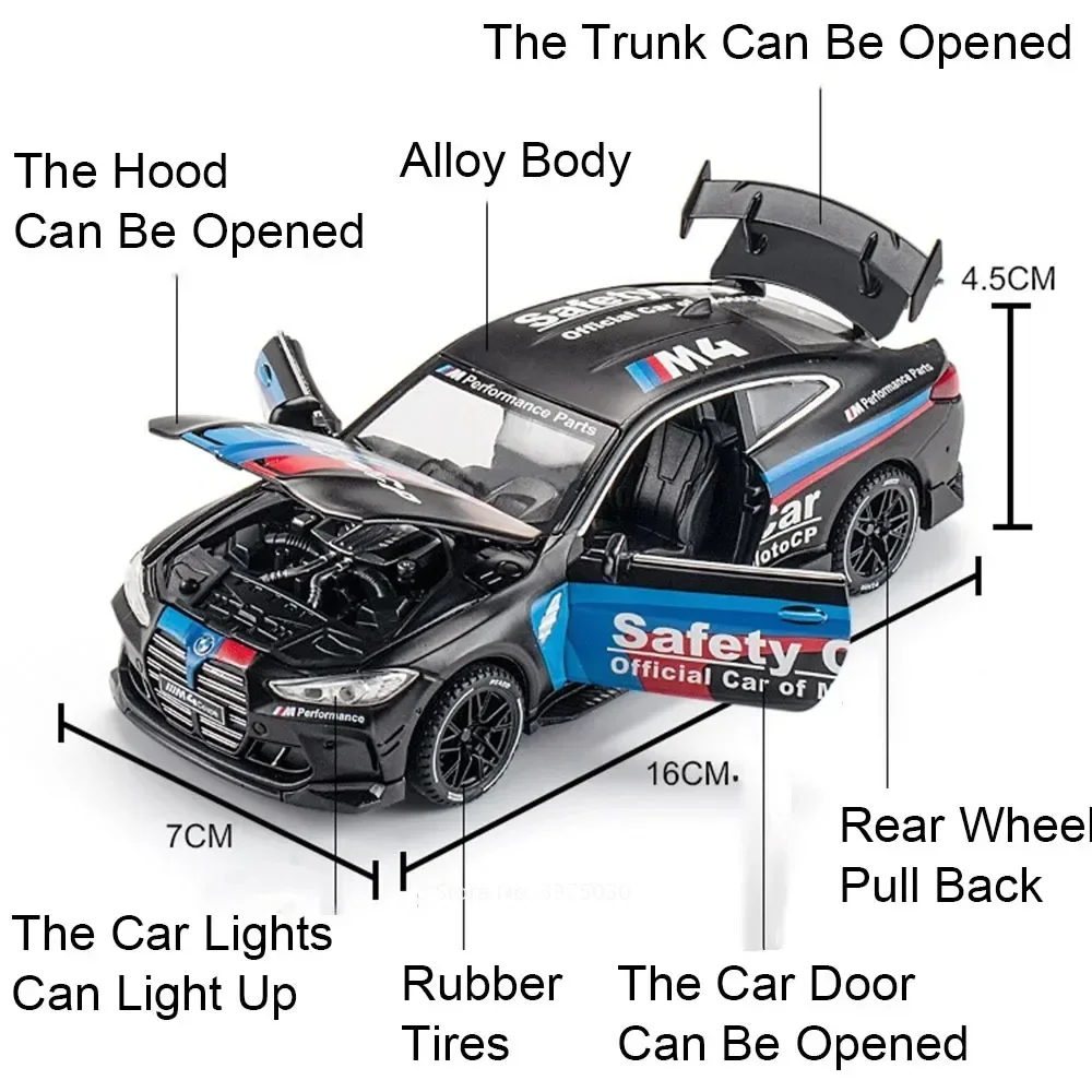 1:32 스케일 M8 MH8-800 M4 스포츠카 장난감 금속 모델 합금 라이트 사운드 풀백 고무 타이어 차량 소년 수집 선물