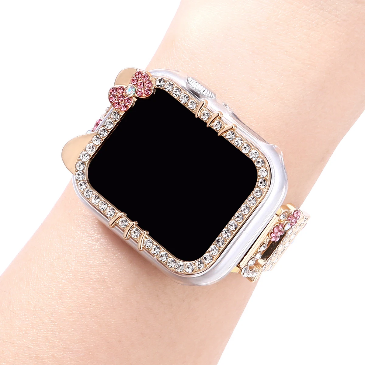 Pulseira/estojo de diamante gato para apple watch, pulseira de metal de 45mm 44mm 40mm 41mm, capa fofa e divertida para série iwatchx 987654 SE SE